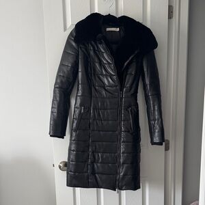Danier Black Leather Puffer Coat